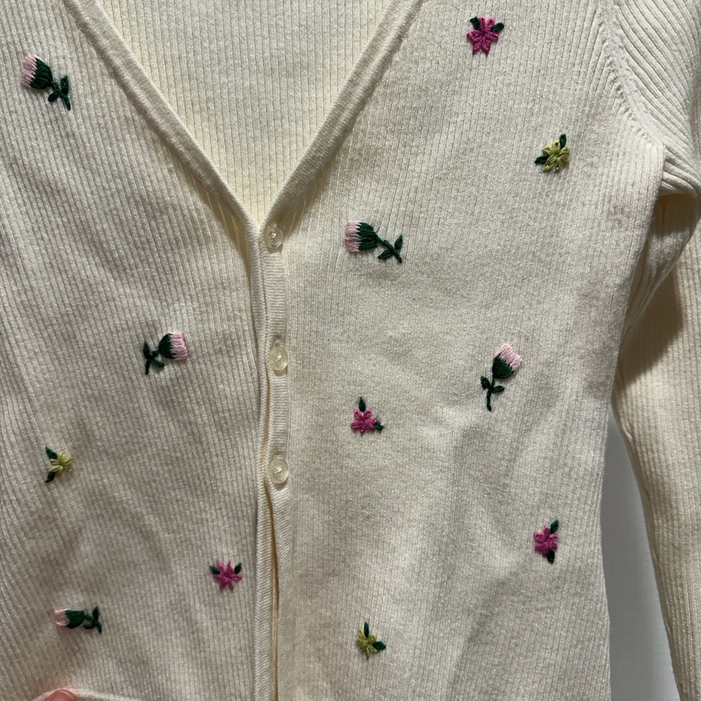 Favorite Daughter The Athena Sweater size S Floral Embroidered Cream Cardigan - Picture 8 of 8